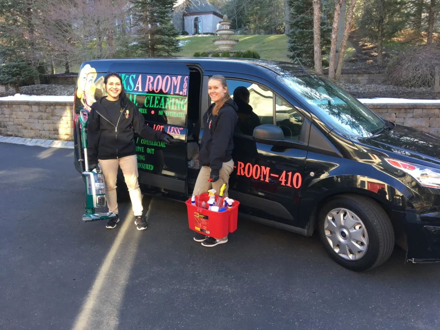 10bucksaroom.com cleaning team standing by branded vans serving Central New Jersey